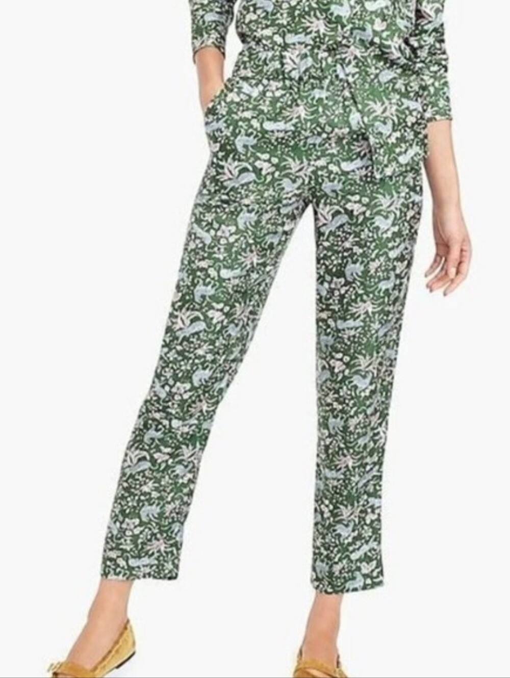 J. Crew Collection Silk Easy Pant in Ivy Shale Jungle Cat Print Size 4 NWT